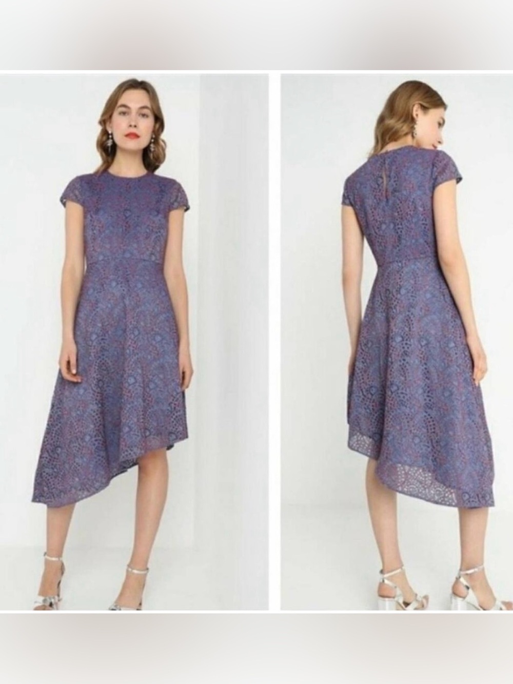 Banana Republic Lace Asymmetrical Tea Dress in Blue and Red